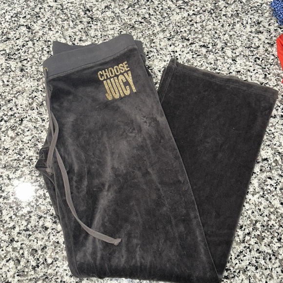 🍑🍑Juicy Couture Charcoal “Choose Juicy" Velour Pants Inseam 33" Large - Picture 2 of 5